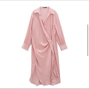 Zara striped pink and white collar dress xsmall xs